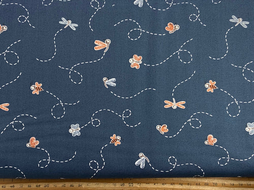 elena amo chirp moda dragonflies twilight dark blue cotton quilt fq  fabric shack malmesbury