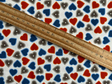 eva melhuish lewis and irene tomtens folklore christmas valentines hearts red blue on white cotton fabric shack malmesbury