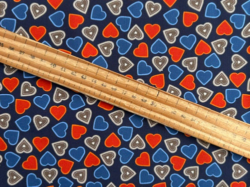 eva melhuish lewis and irene tomtens folklore christmas valentines hearts red blue white cotton fabric shack malmesbury