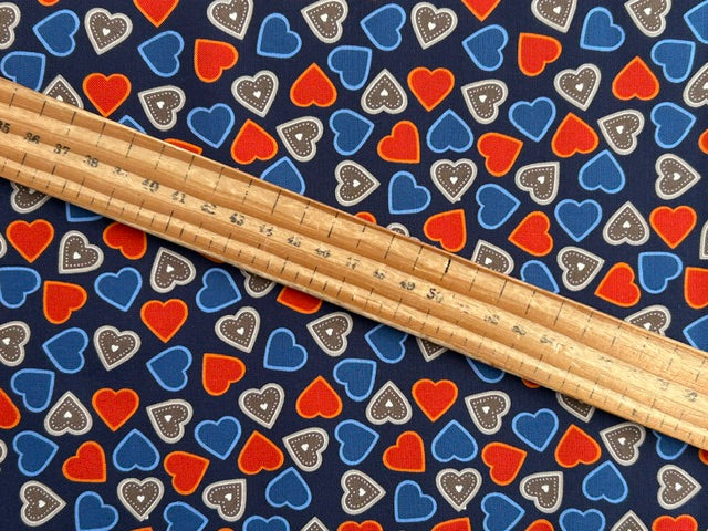 eva melhuish lewis and irene tomtens folklore christmas valentines hearts red blue white cotton fabric shack malmesbury
