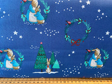 fabric shack sewing quilting sew fat quarter cotton patchwork quilt beatrix potter peter rabbit christmas mrs rabbit dark blue hugs
