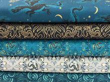 fire glow sarah watts ruby star society dragons galaxy grey swirls flames black teal cotton fabric shack malmesbury