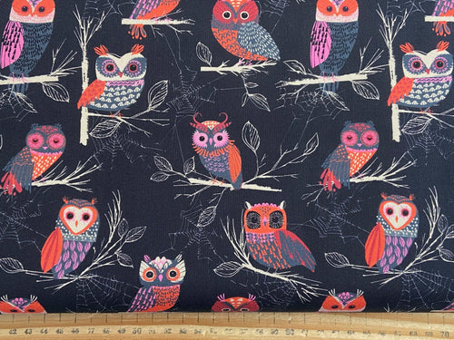 forest whispers helen black dashwood studio cotton fabric shack malmesbury halloween goth owl gothic black