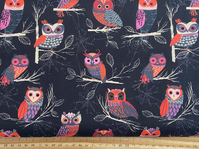 forest whispers helen black dashwood studio cotton fabric shack malmesbury halloween goth owl gothic black