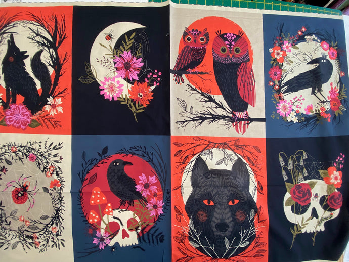 forest whispers helen black dashwood studio cotton fabric shack malmesbury halloween goth skull gothic black panel