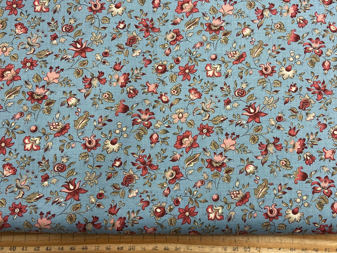 french general antoinette floral flowers mary versailles moda panel cotton fabric shack malmesbury small flowers blue