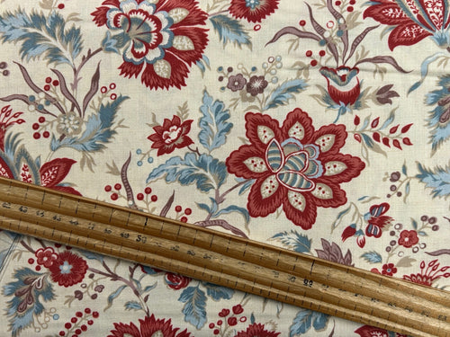 french general moda fleur de paris fabric shack malmesbury large flower pearl red blue 9011