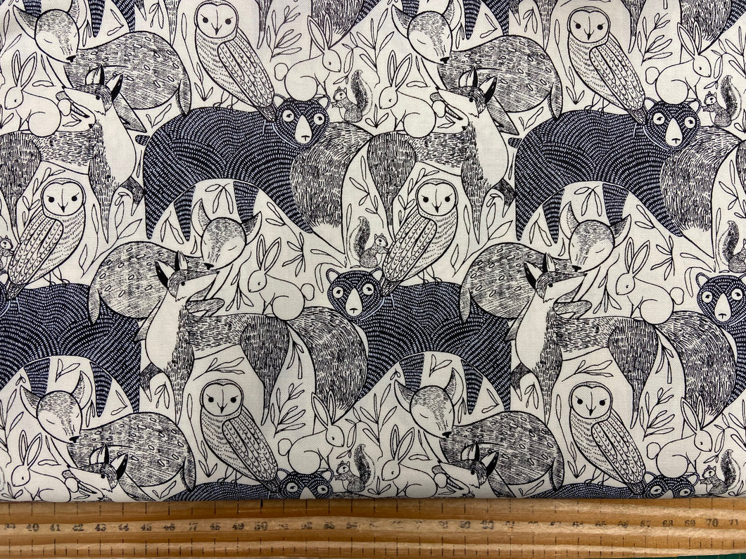 gingiber moda woodland wonder owl fox bear deer cream cotton fabric shack malmesbury