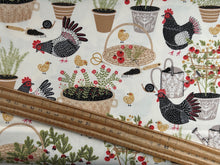 gingiber moda the henhouse cotton fabric chicken hen chicks floral pots flowers cream shack malmesbury
