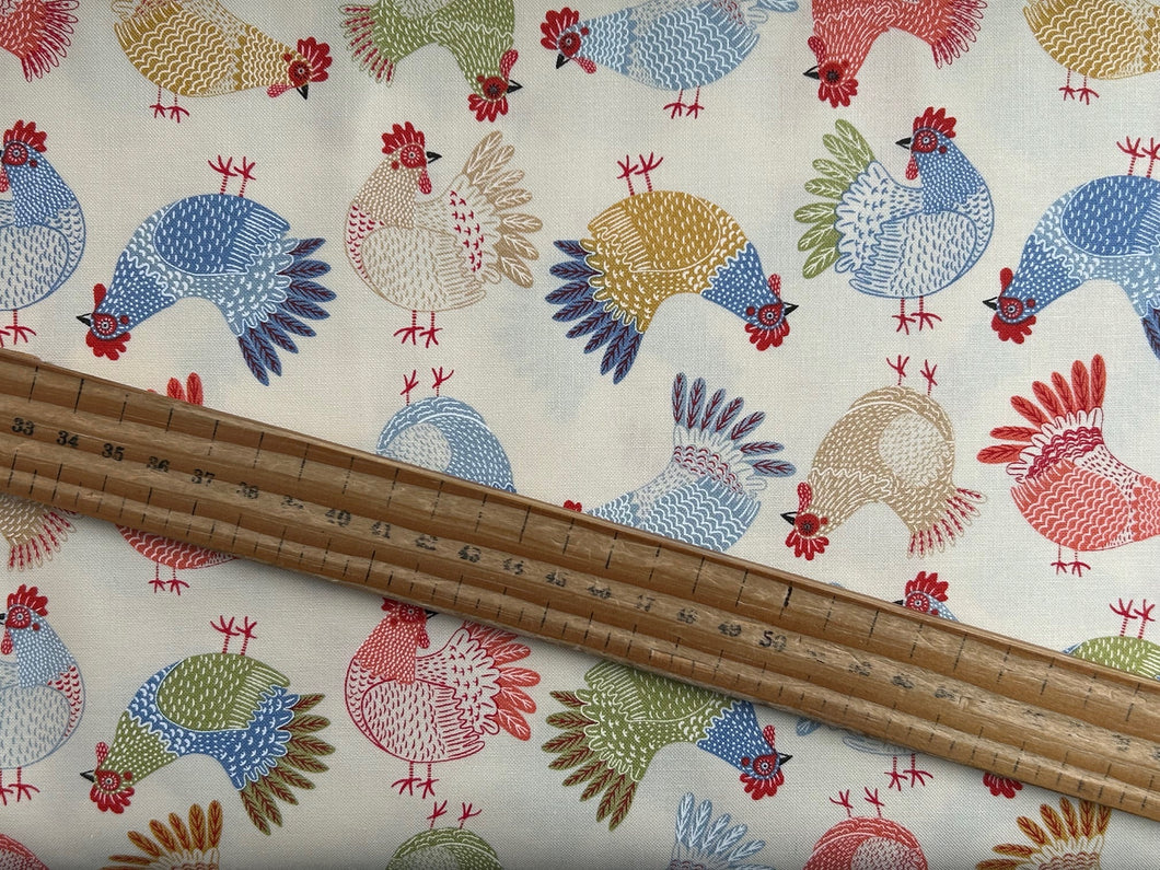 gingiber moda the henhouse cotton fabric chicken hen chicks multi cloud cream shack malmesbury