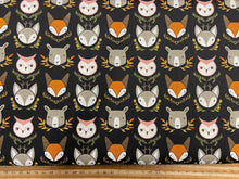 gingiber moda woodland wonder owl fox bear faces black cotton fabric shack malmesbury