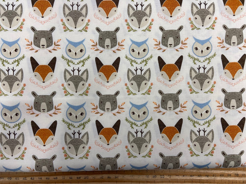 gingiber moda woodland wonder owl fox bear faces cream cotton fabric shack malmesbury