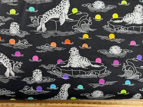 graywork tula pink carbon grey seal the deal spots stripes multi wolf seal puffin disco poms grey shadow fabric shack malmesbury 