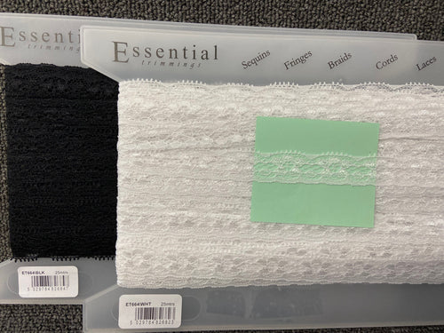groves essential trimmings lace stretch 24mm black white fabric shack malmesbury