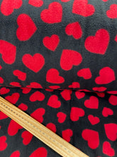 heart fleece anti pil valentines day red on black hearts fabric shack malmesbury