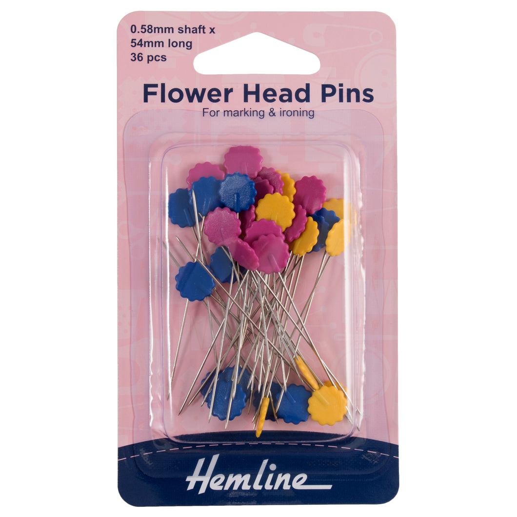 hemline flower head flat long nickel pin 54mm fabric shack malmesbury H707