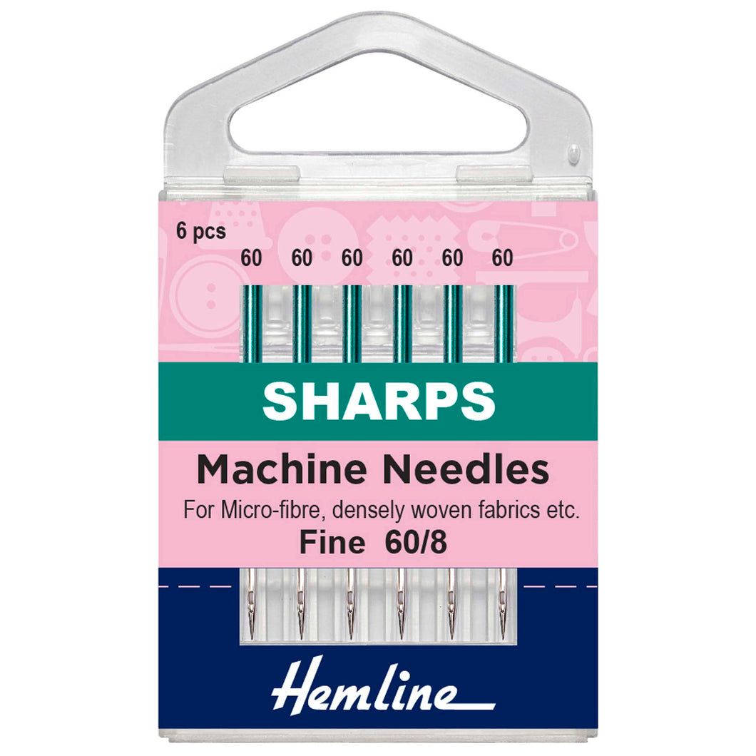 hemline sewing machine needles sharp micro extra fine 60 8 fabric shack malmesbury H105_60