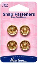 hemline snap fasteners fastenings poppers gold 15mm fabric shack malmesbury