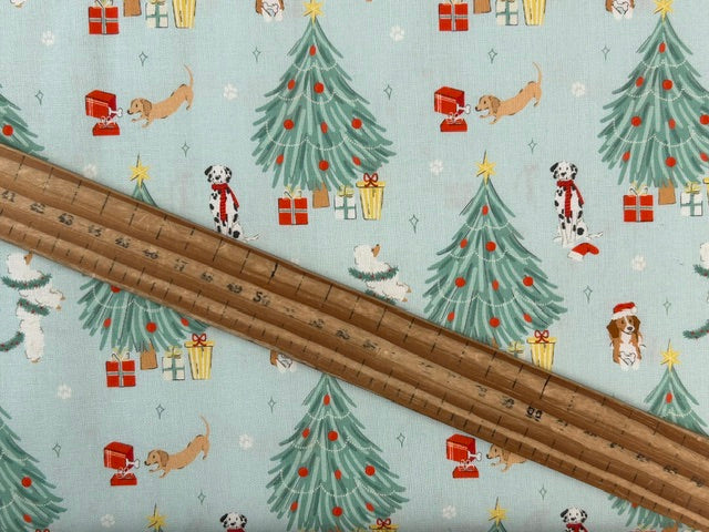 holly & hounds dogs christmas spirit trees mint cotton fabric shack malmesbury