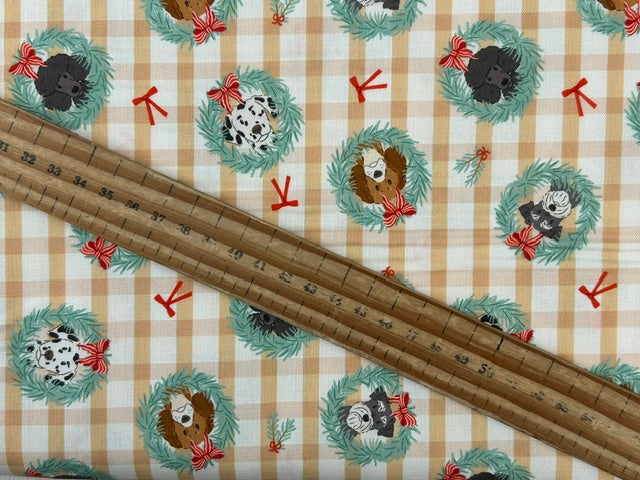 holly & hounds dogs garland wreath check tan cotton fabric shack malmesbury