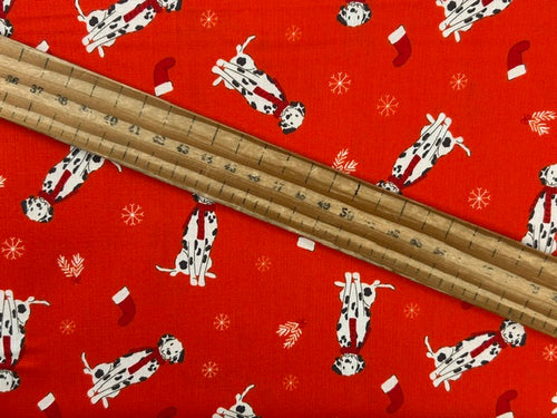 holly & hounds dogs spotty stockings red dalmatian cotton fabric shack malmesbury