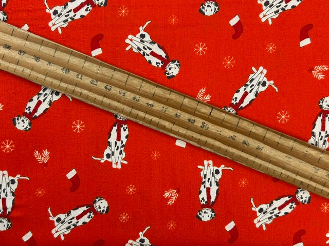 holly & hounds dogs spotty stockings red dalmatian cotton fabric shack malmesbury