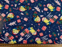 illumination minions christmas holidays present gift santa be good navy blue cotton fabric shack malmesbury