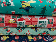 illumination minions christmas holidays present gift santa be good navy stack blue cotton fabric shack malmesbury