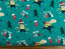 illumination minions christmas holidays present gift santa time year teal cotton fabric shack malmesbury