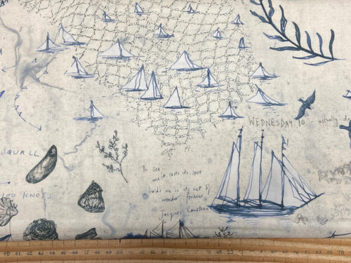 janet clare moda longshore long shore journal cream blue cotton fabric shack malmesbury