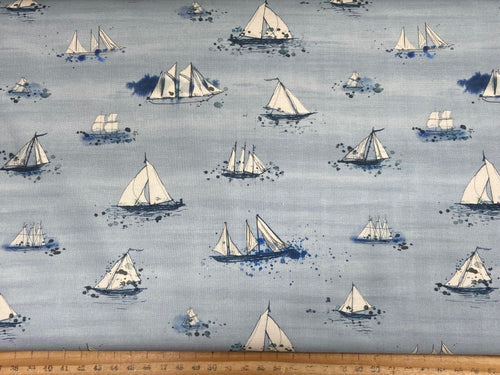 janet clare moda longshore long shore small boat blue cotton fabric shack malmesbury