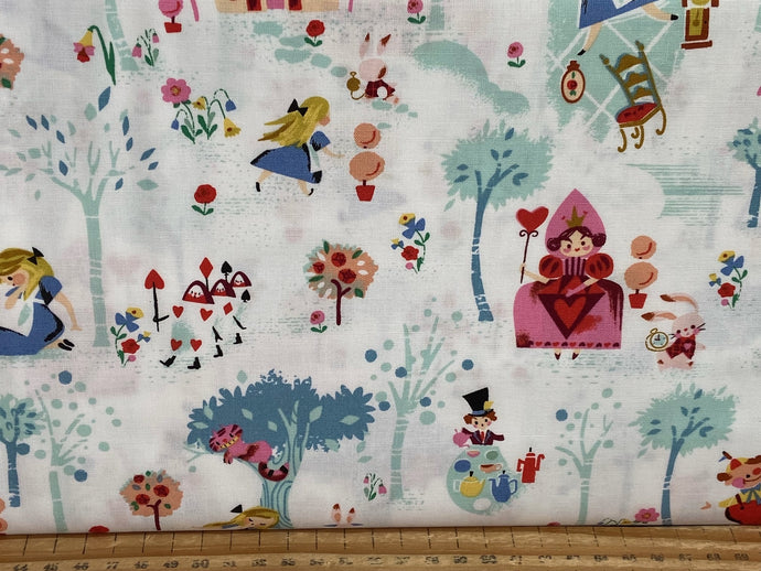 jill howarth riley blake alice in wonderland Down the Rabbit Hole Scenic White Fabric Shack Malmesbury