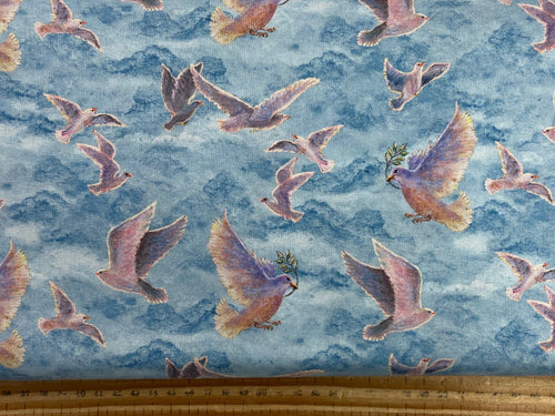 josephine wall 3 wishes angel of peace fabric shack malmesbury doves in flight sky blue