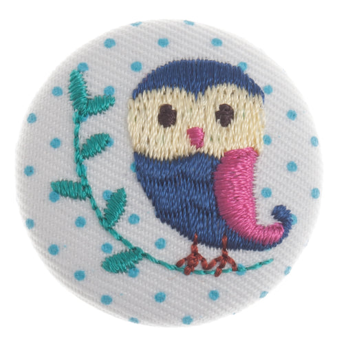 kids childrens button buttons embroidered wooland owl 32mm shank blue fabric shack malmebury G443251_0