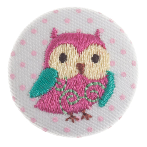 Trimits Embroidered Button Woodland Owl Pink 32mm with Shank G443151\0