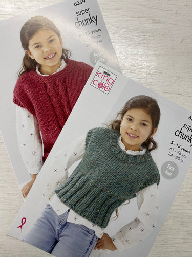 kids childrens slipover tank top easy knit knitting pattern big value super chunky tweed fabric shack malmesbury 6359