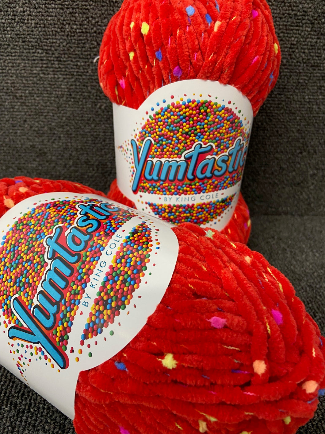king cole yummy yumtastic chenille chunky yarn wool 100g fleck cherry lollipop red 5967 fabric shack malmesbury