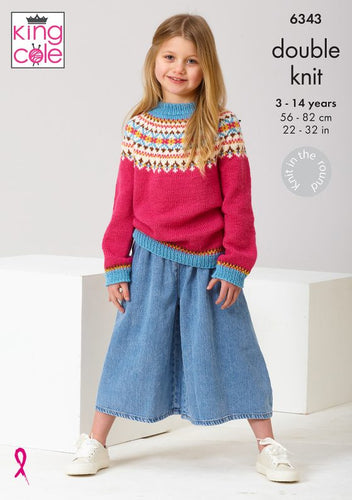 king cole Kids Fairisle Knit in the Round Sweater jumper Double Knit knitting pattern fabric shack malmesbury P6343