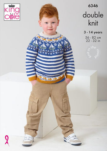 king cole Kids Fairisle Knit in the Round Sweater jumper Double Knit knitting pattern fabric shack malmesbury P6346