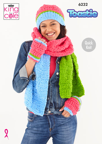 king cole accessories hat gloves scarf toastie warm knitting pattern quick knit 6232 fabric shack malmesbury 2