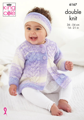 king cole babies knitting pattern Coat Cardigan Gilet Headband cutie pie 6167 double knit dk fabric shack malmesbury 