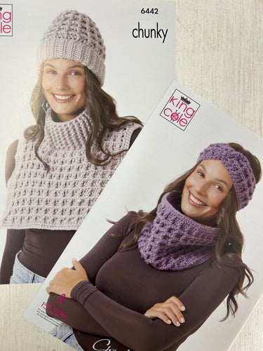 king cole crochet pattern 6442 headband ear warmer cowl hat chunky dalesway fabric shack malmesbury