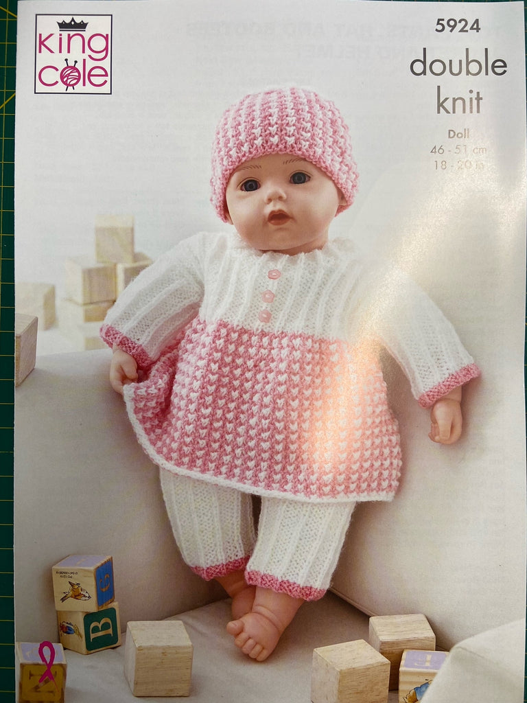 King Cole Knitting Pattern Dolls Clothes DK Yarn Wool 5924 Fabric Shack Malmesbury