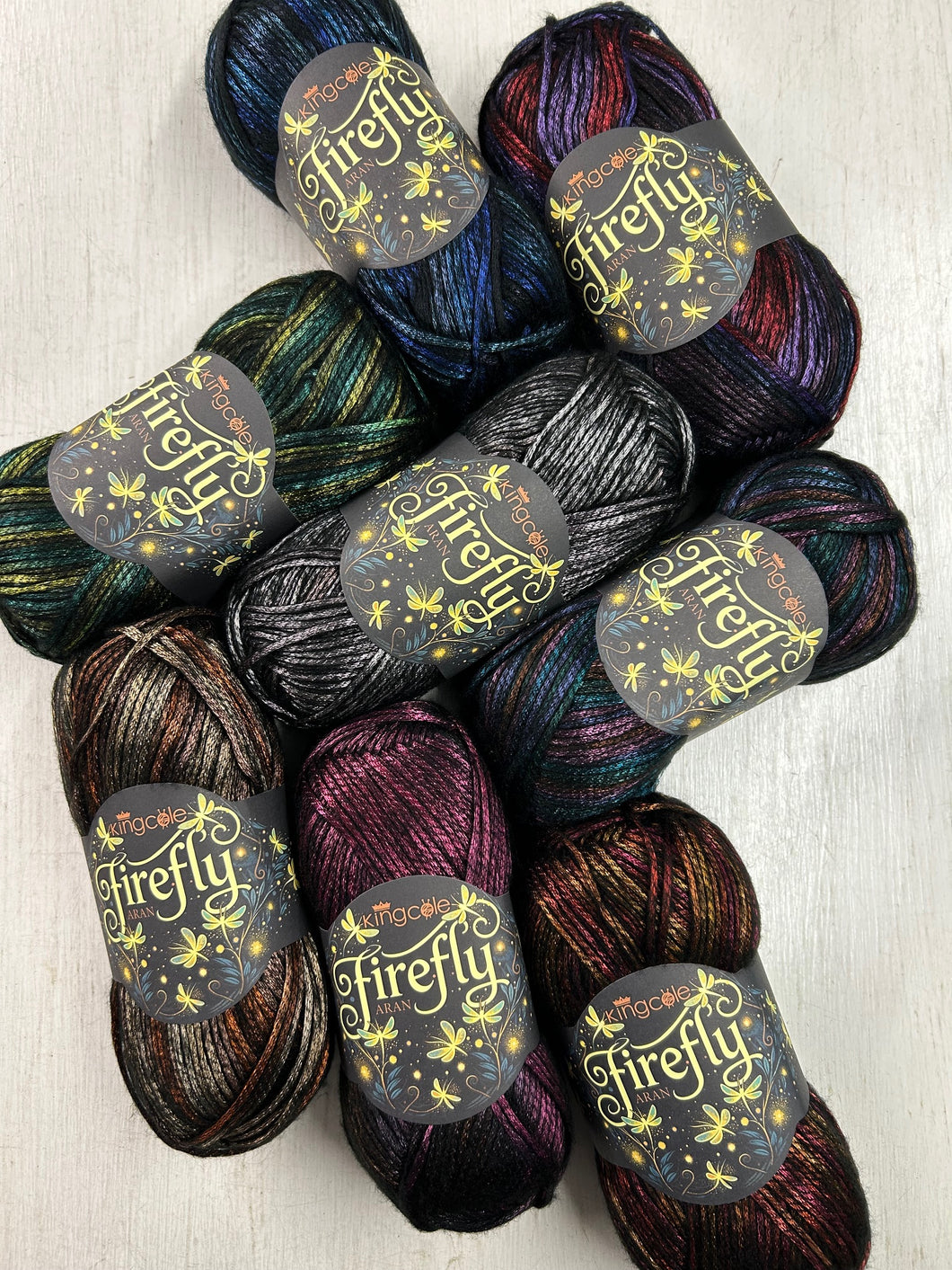 King Cole Firefly Aran Wool Yarn 100g Various Irridescent Metallic Col King Cole Firefly Aran Wool Yarn 100g Various Irridescent Metallic Col