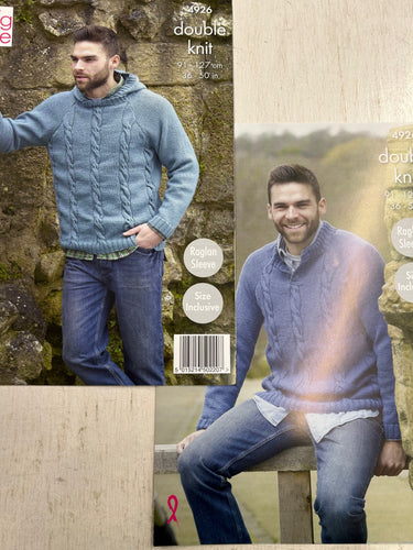 king cole gents hoodie hoody jumper cable knitting pattern double knit dk 4926 fabric shack malmesbury
