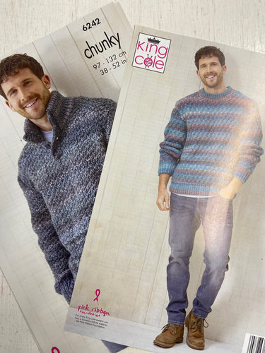 king cole gents jumper collar sweater cottagespun chunky knitting pattern 6242 fabric shack malmesbury