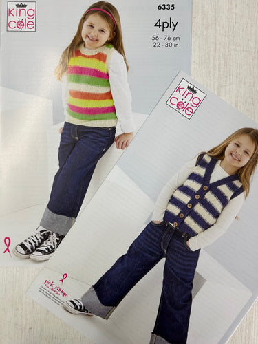 king cole knitting pattern 6335 kids tank top slipover slip over waistcoat tiptoe tip toe 4ply 4 ply fabric shack malmesbury