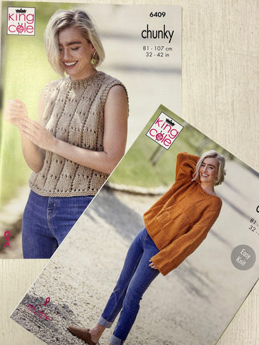 king cole knitting pattern 6409 ladies tank top slipover slip over jumper dalesway chunky easy knit fabric shack malmesbury