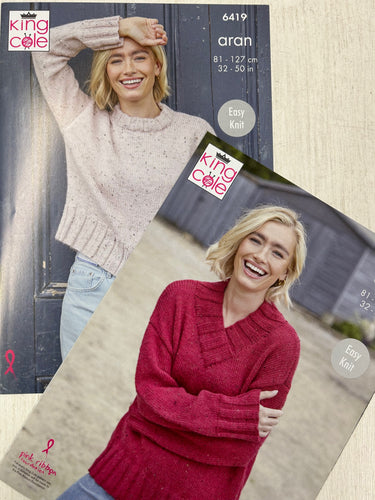 king cole knitting pattern 6419 ladies sweater jumper aran easy knit homespun fabric shack malmesbury