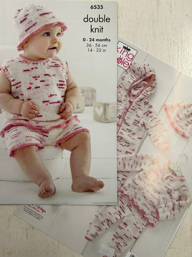 king cole knitting pattern Babies Vest Shorts Hat Onesie Top Leggings Dot Dot Dash Double Knit fabric shack malmesbury 6535